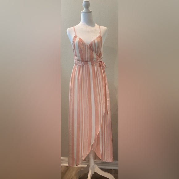 Harper Pink and Ivory Striped Wrap Dress - Picture 2 of 14